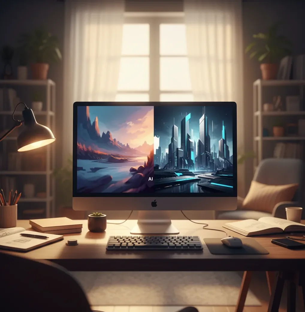 Side-by-side AI portrait: left is soft and smeared, right is sharpened with crisp hair strands.