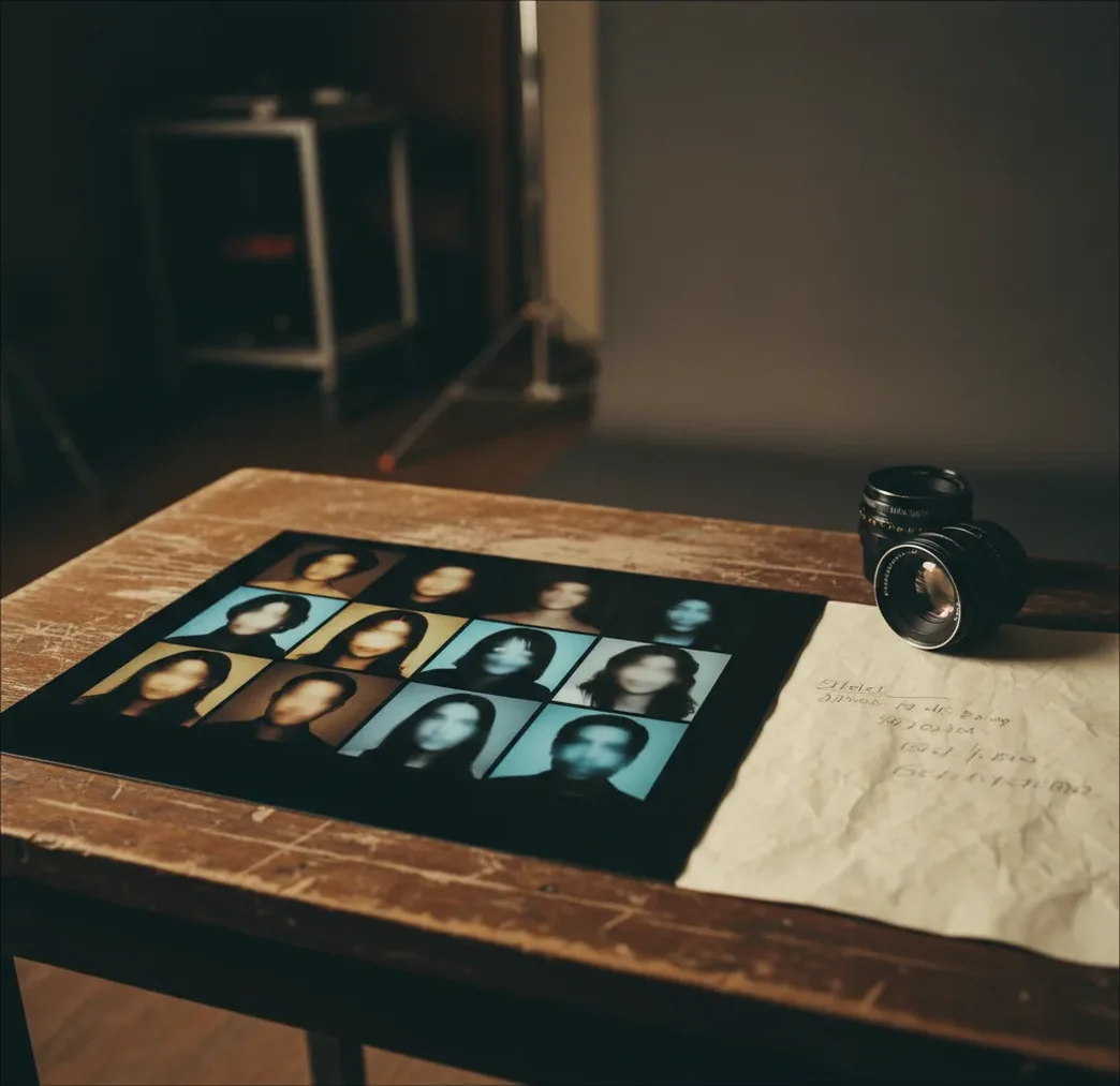 Series of AI portraits with softly blurred faces showing consistent lighting and angles