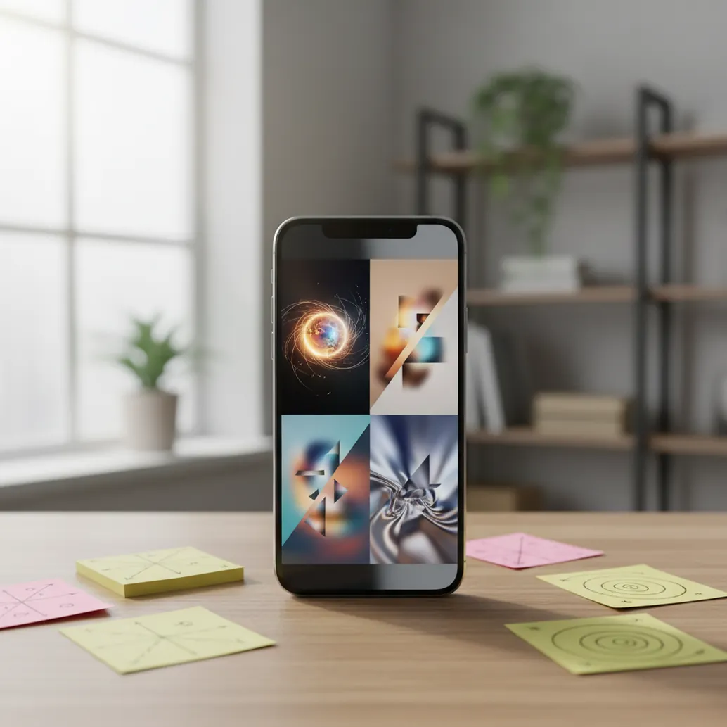 Phone-made AI YouTube thumbnail mockups on a desk with sketches, notes, and lighting changes