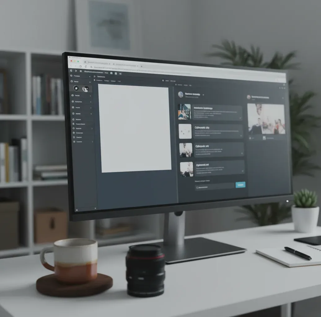 Split-screen desk setup comparing a web image editor and a chat-based image generator interface