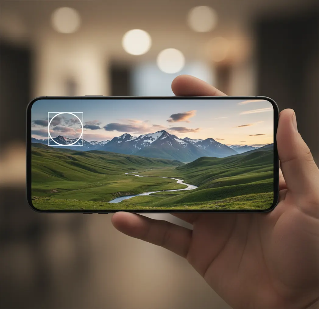 Phone editing a photo where a caption disappears and background looks natural again