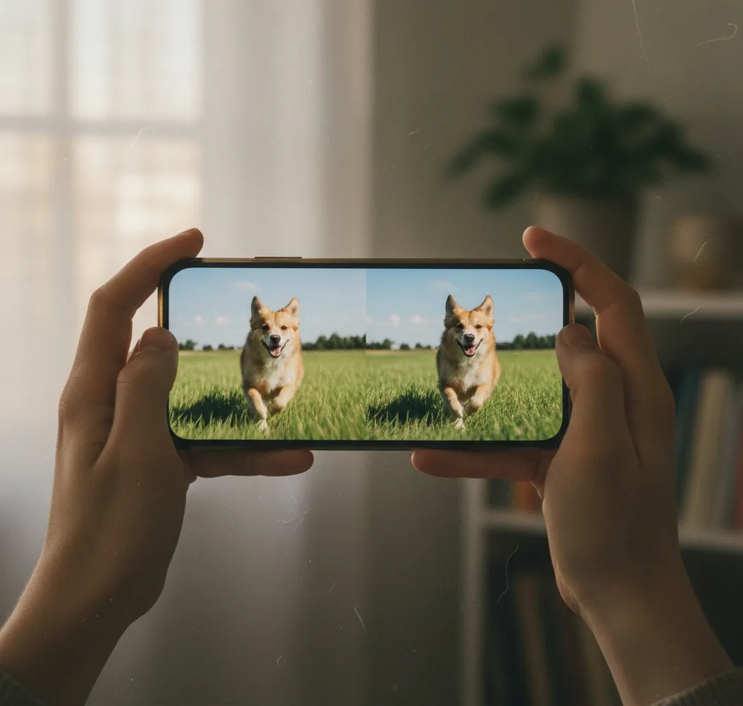 Side-by-side phone photo: left blurry, right clearer after AI deblur and sharpen.