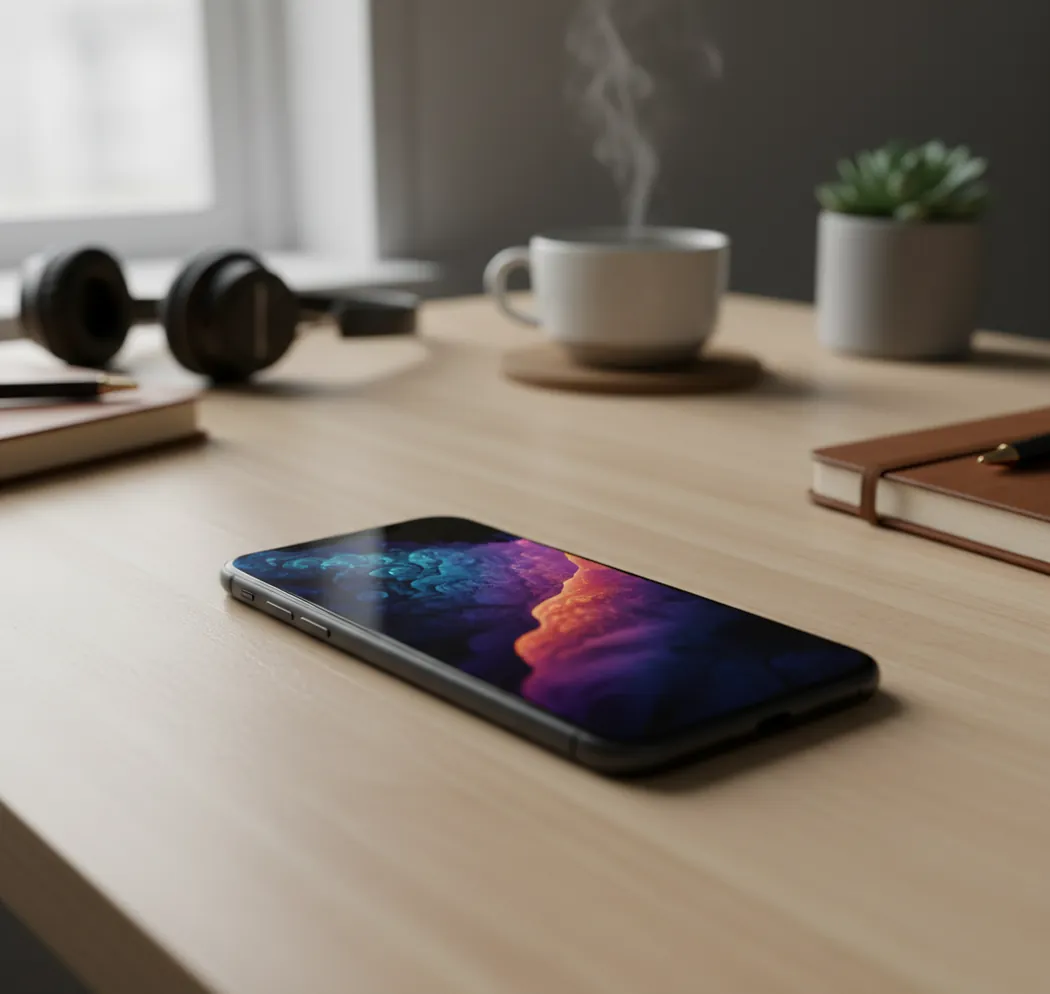 AI-generated iPhone wallpaper previewed on a lock screen with crisp detail and deep blacks