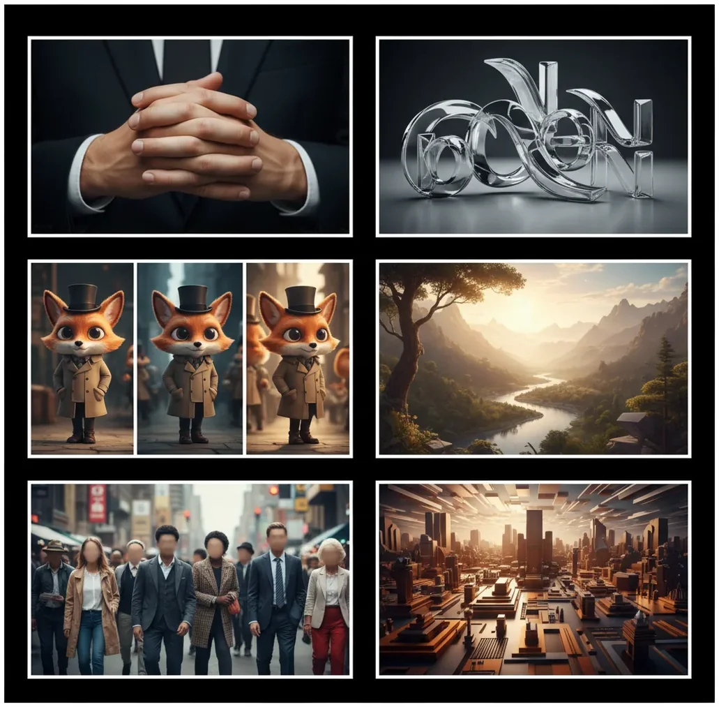 Side-by-side grid showing subtle improvements in AI portraits, hands, and text rendering