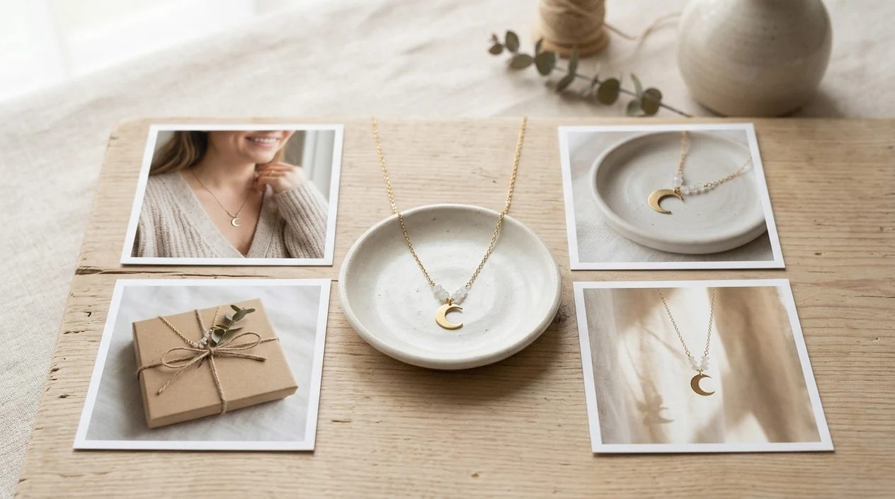 handmade necklace listing photos with clean marketplace product styling