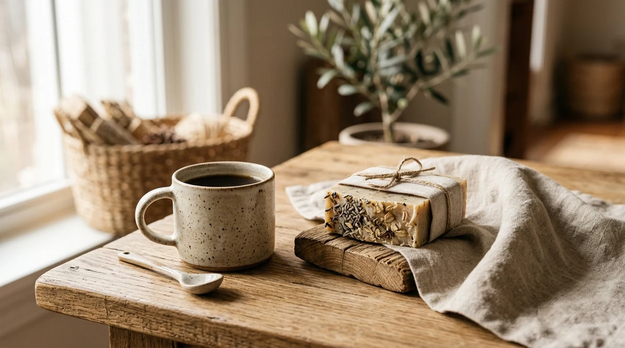 Lifestyle product photo result with styled handmade goods on a table