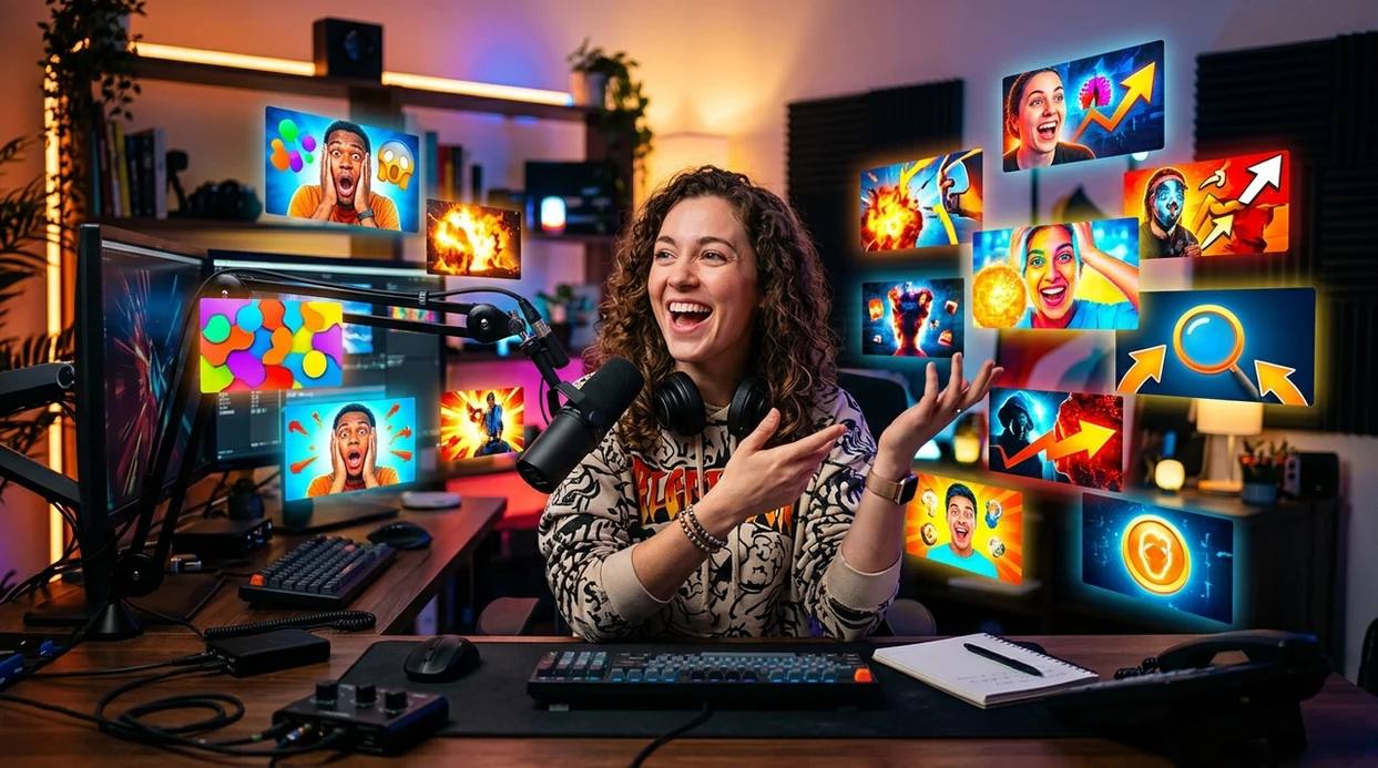 create youtube thumbnail with ai showing bold creator cover concepts