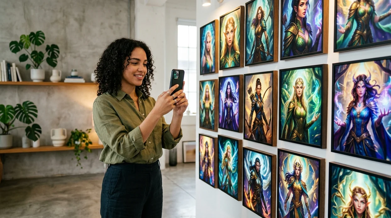 ai art generator app creating colorful fantasy portraits on iPhone