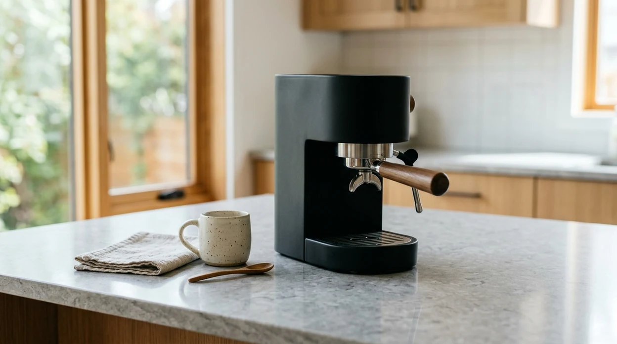 clean product photo after object removal on a kitchen counter