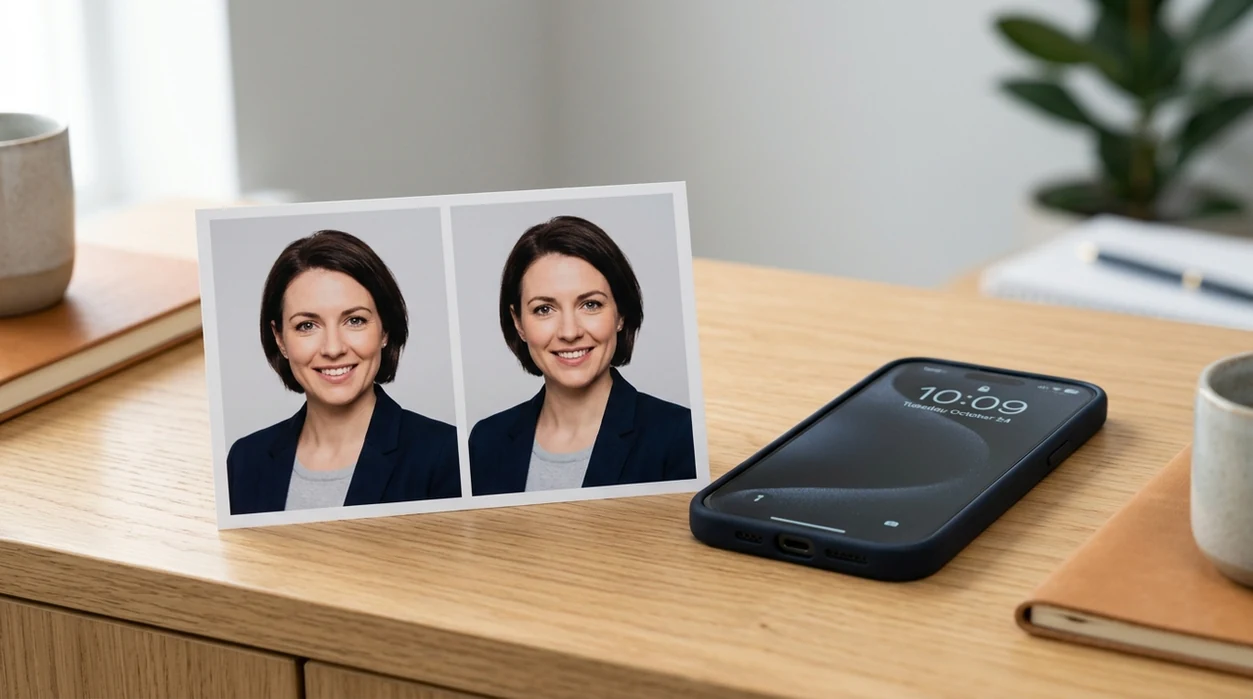 ai passport photo app creating a clean passport-style headshot outcome