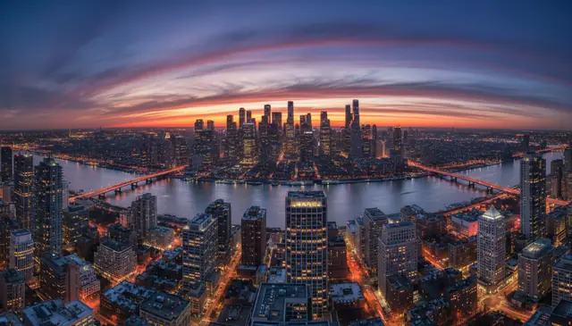 Expanded image borders showing city skyline panoramic AI extension