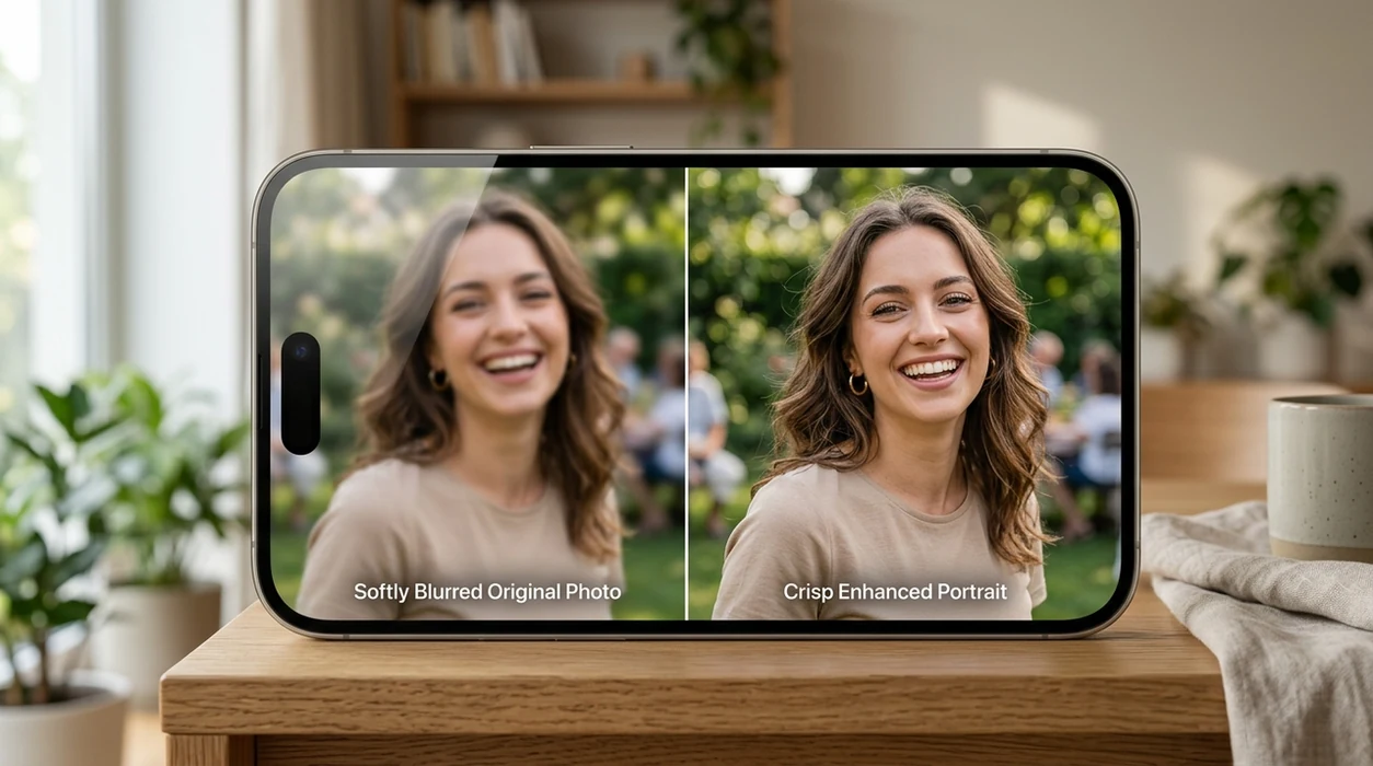 free ai image enhancer showing sharper portrait detail after editing