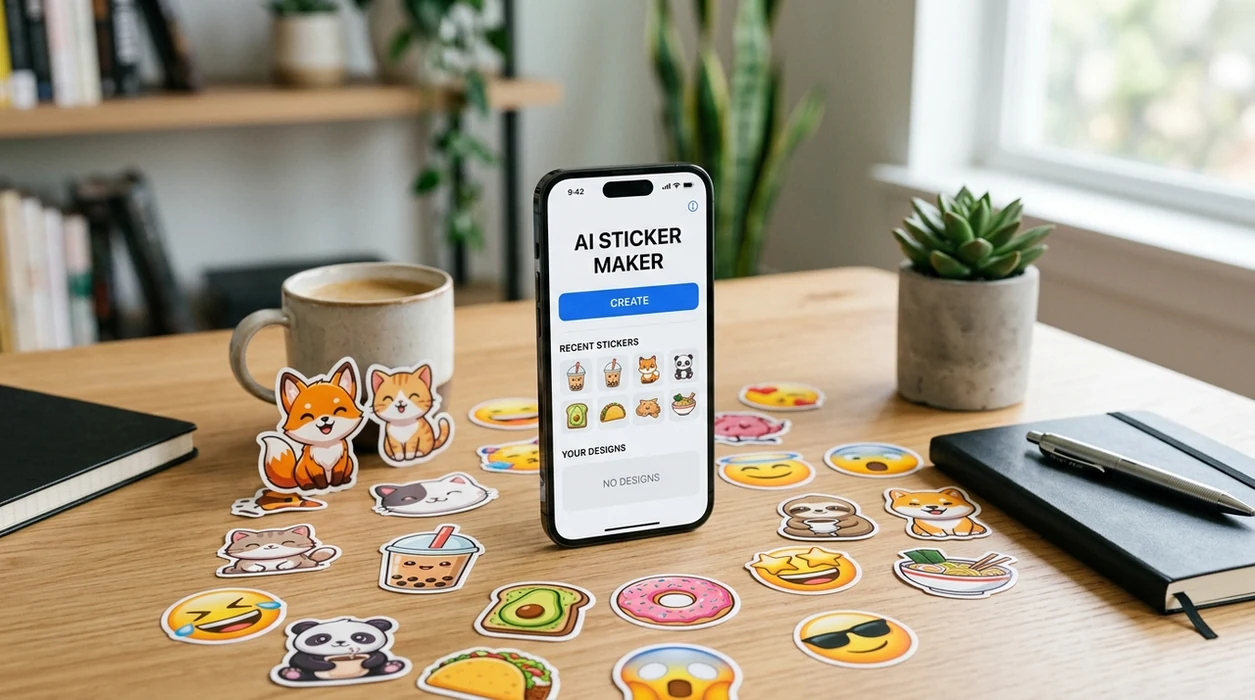 free ai sticker generator creating colorful custom sticker outputs on iPhone