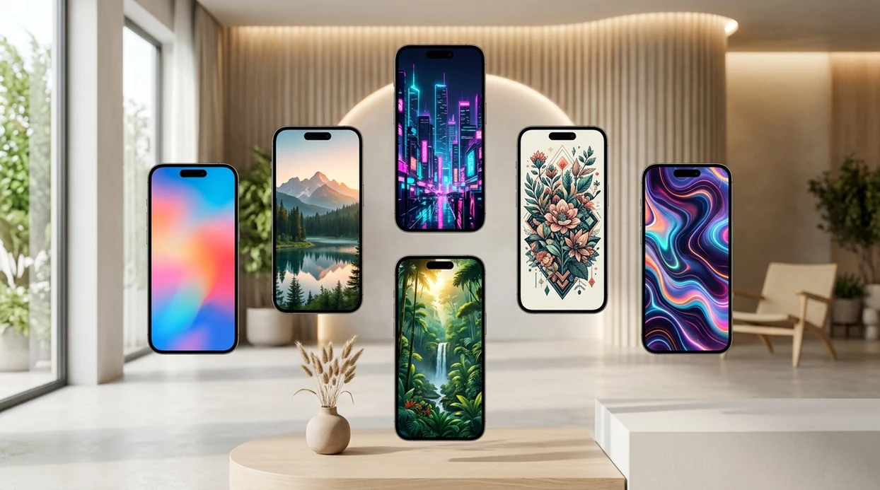 free ai wallpaper generator creating colorful iPhone lock screen backgrounds