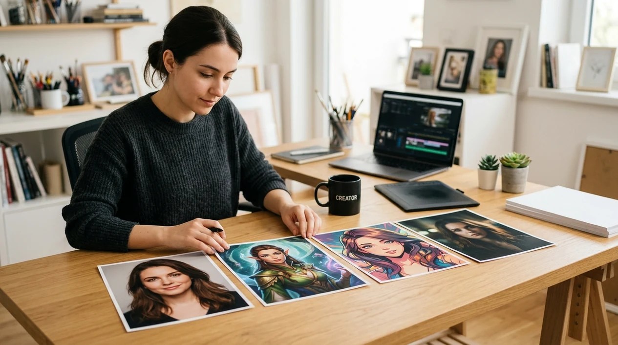 selfie transformed into multiple AI portrait style variations