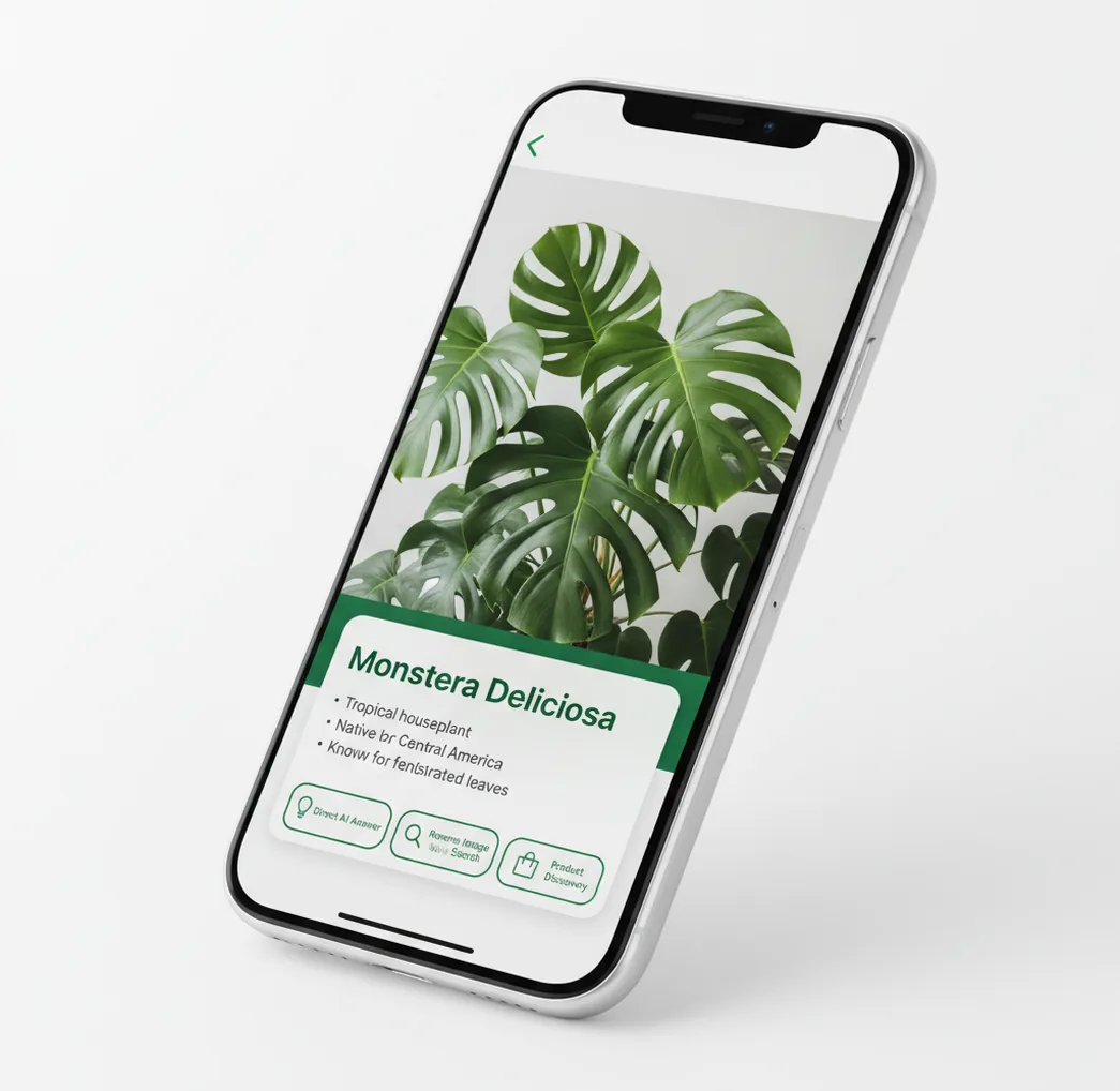 Lens App identifying a plant from a photo and returning direct AI answers on iPhone
