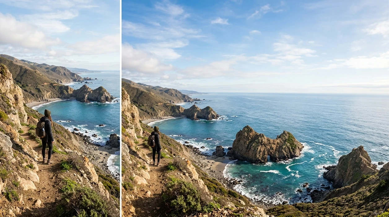 expanded travel photo with added sky water and shoreline