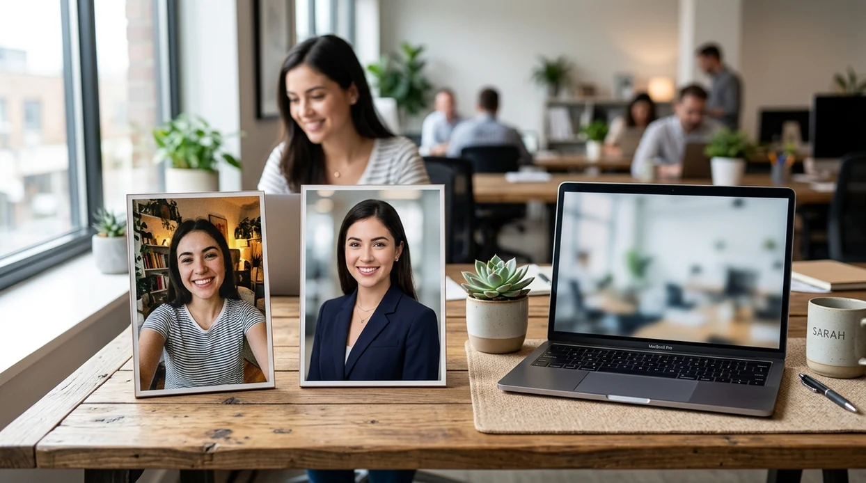 selfie transformed into a realistic business headshot for profile use
