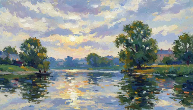 Image to image AI applying impressionist painting style transfer to photograph