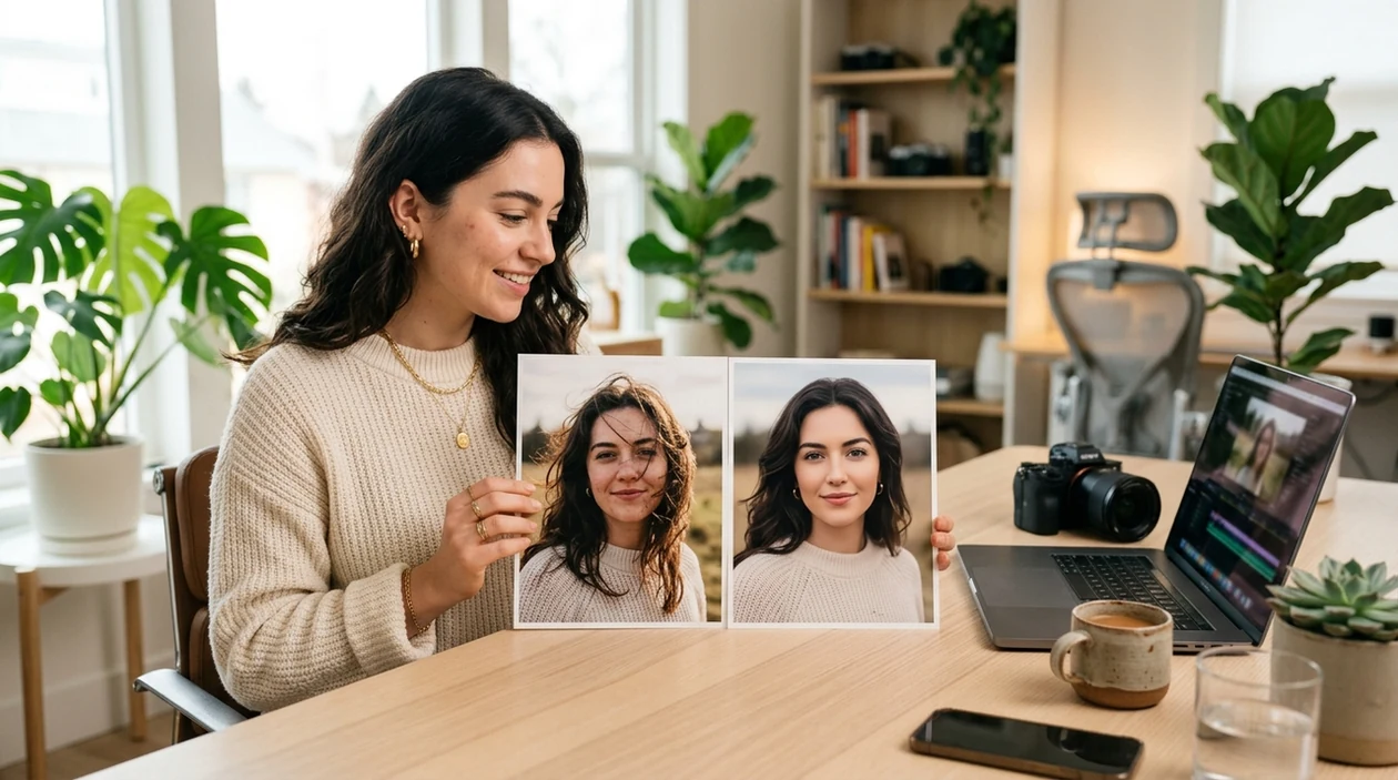 is ai editing better than manual comparison with polished portrait result