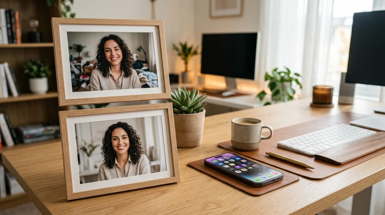 mobile AI photo editor results for portrait and product images