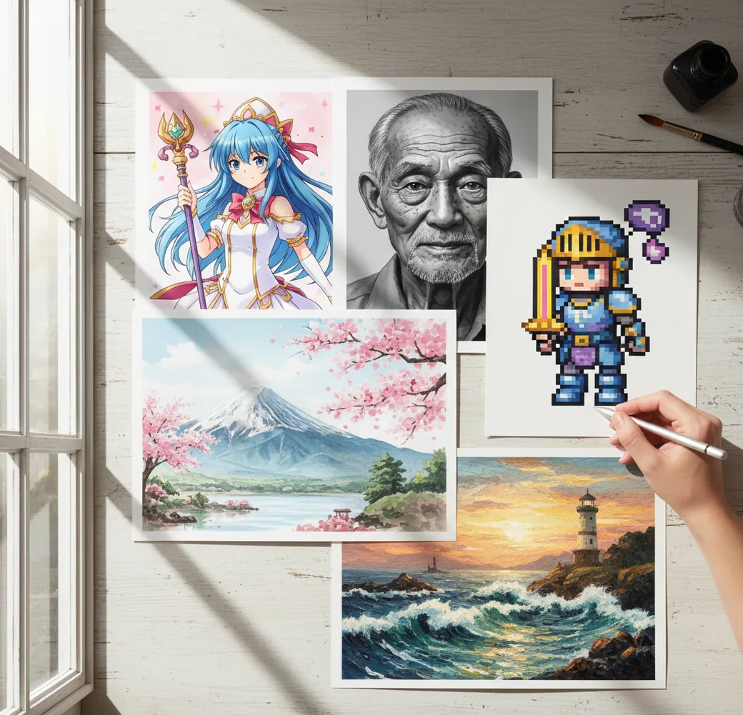AIアートの多彩な作風を比較した例