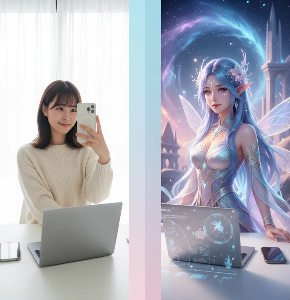 自撮り写真とAIアバターの比較イメージ