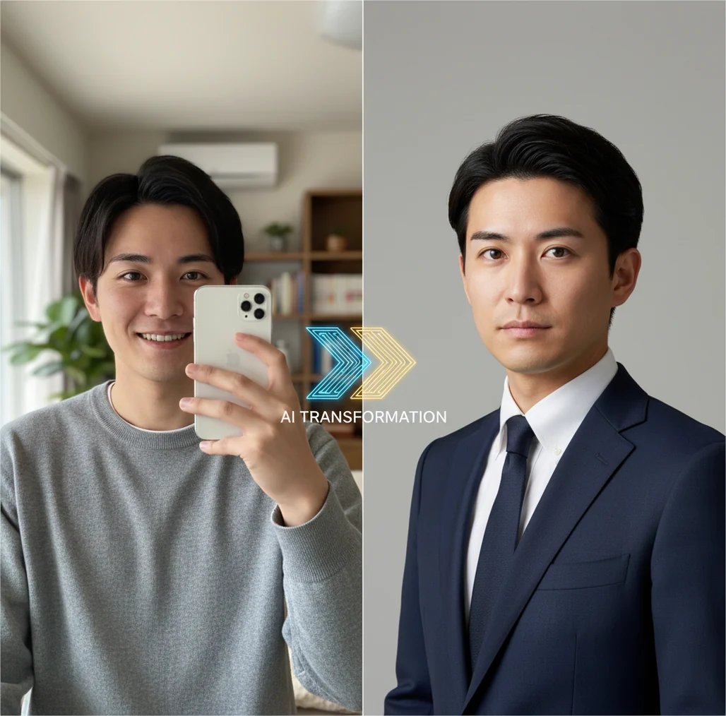 私服写真からビジネス写真への比較