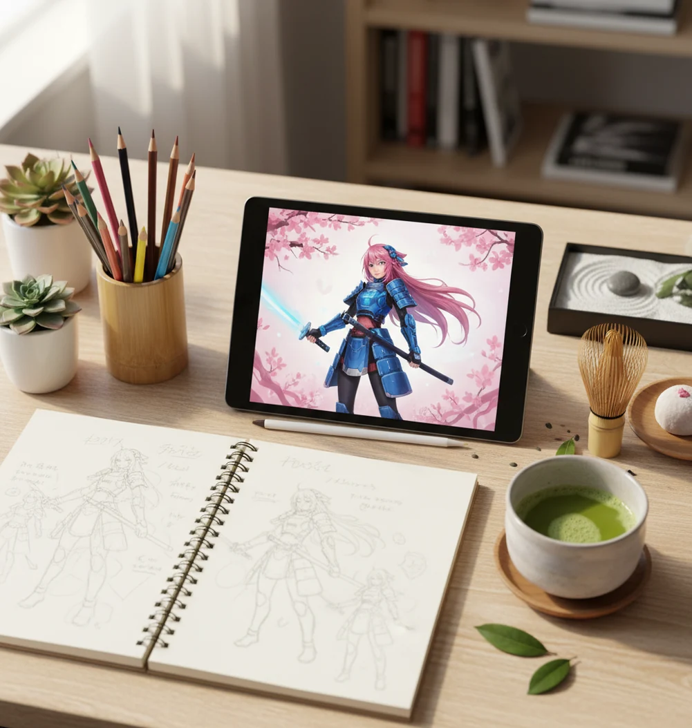 タブレットでオリキャラ案を作る作業机