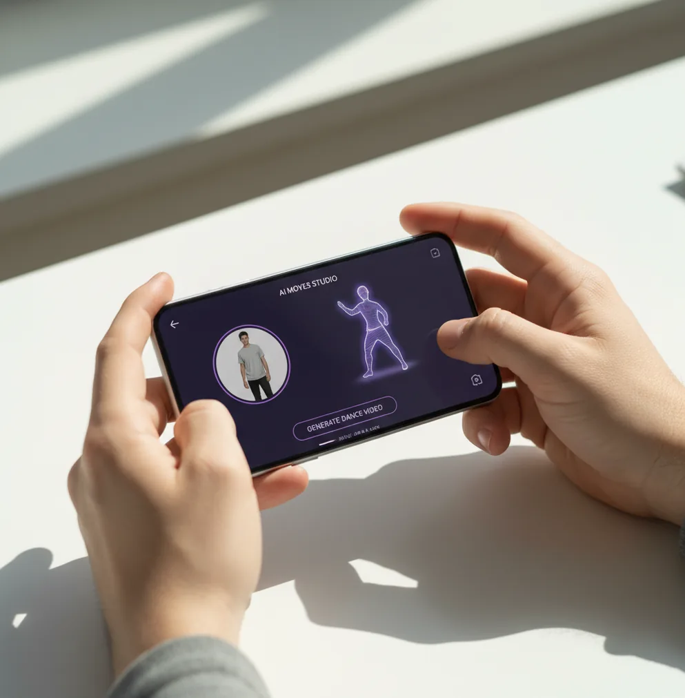 スマホで写真からダンス動画を生成する画面