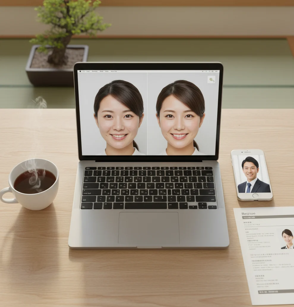 Webとスマホで美肌補正する作業風景