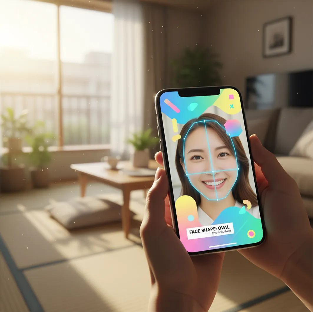 スマホで顔型診断結果を確認する手元