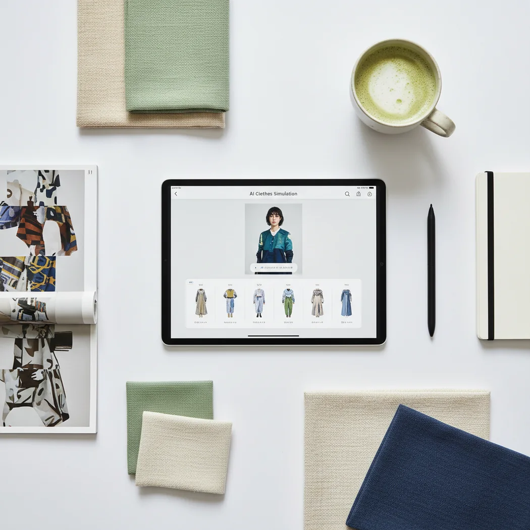 タブレットで複数コーデを試着する画面