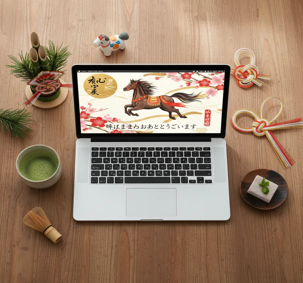 AIで年賀状を作る作業机のイメージ