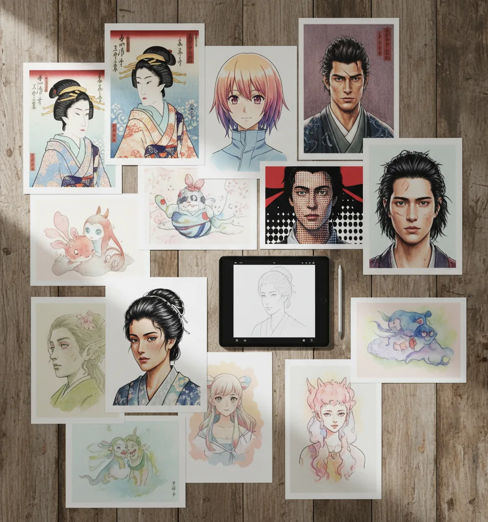 和風からリアルまでの人物画スタイル比較