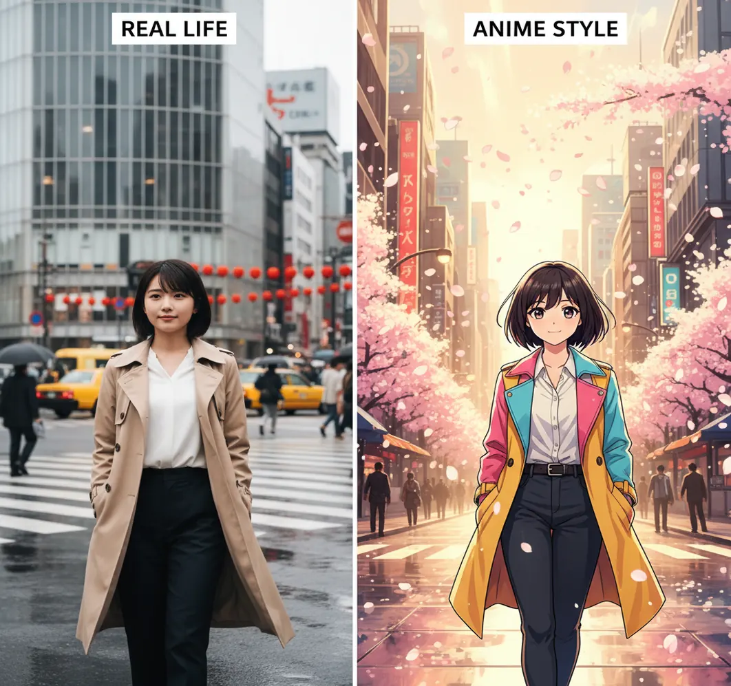 実写とアニメ風の動画フレーム比較