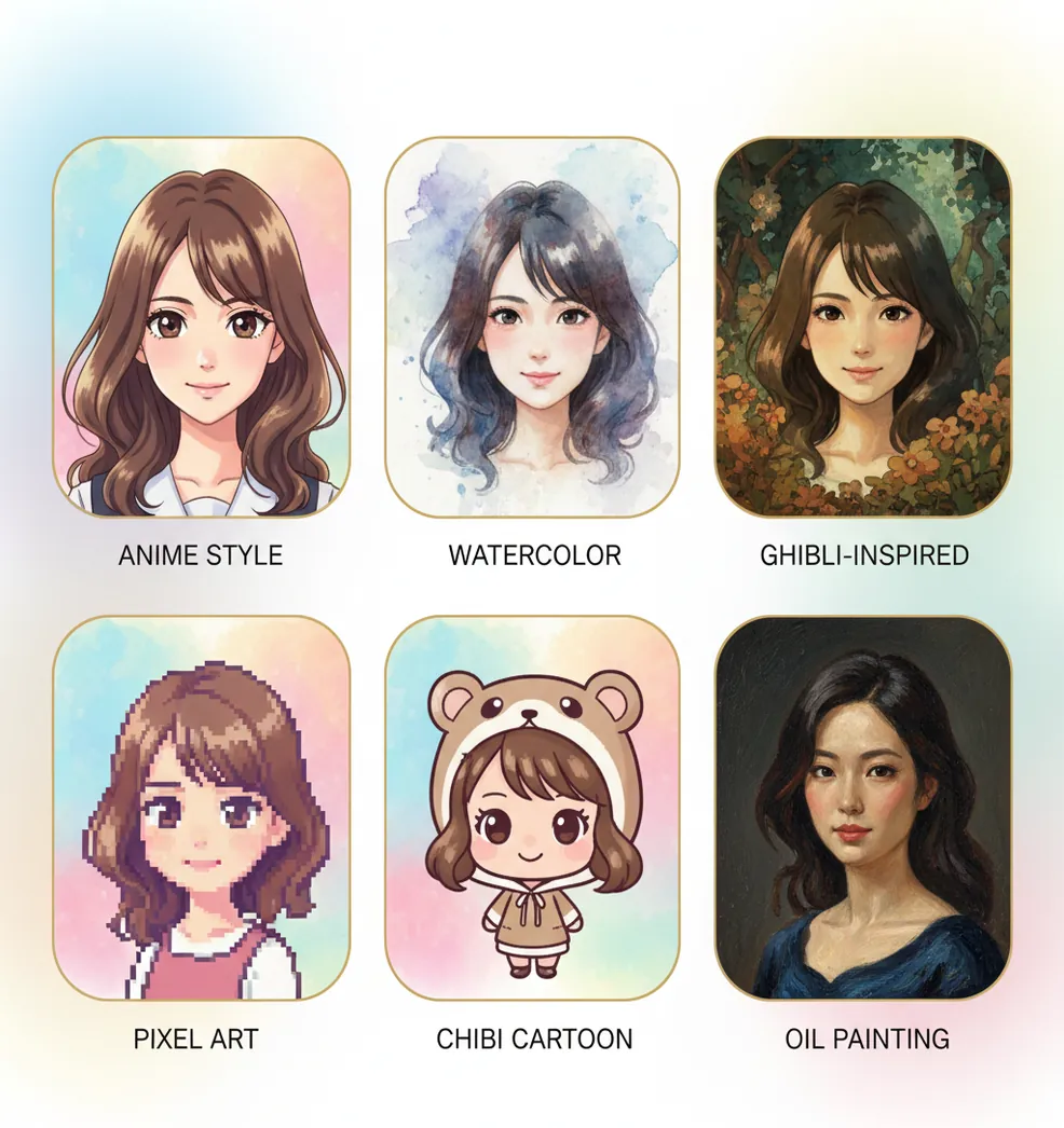 同一写真のイラスト化スタイル一覧