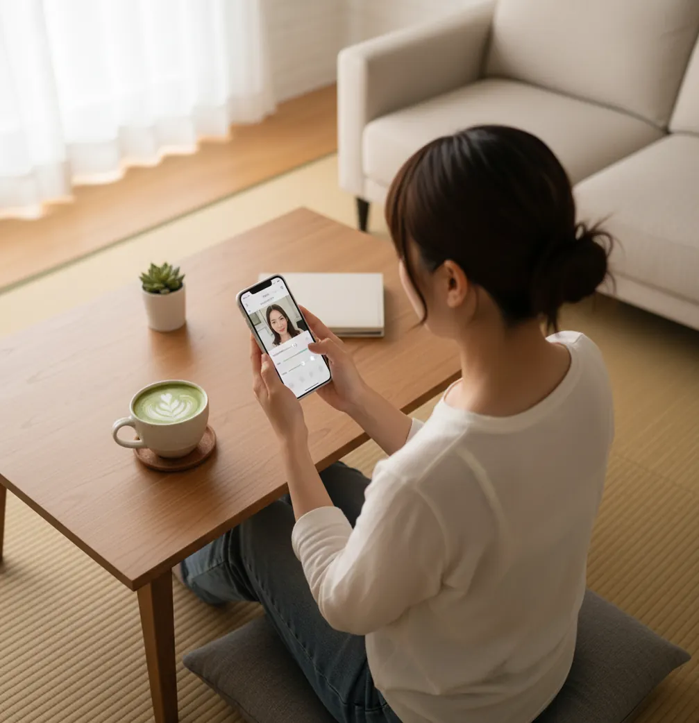 スマホで顔のパーツを微調整する様子