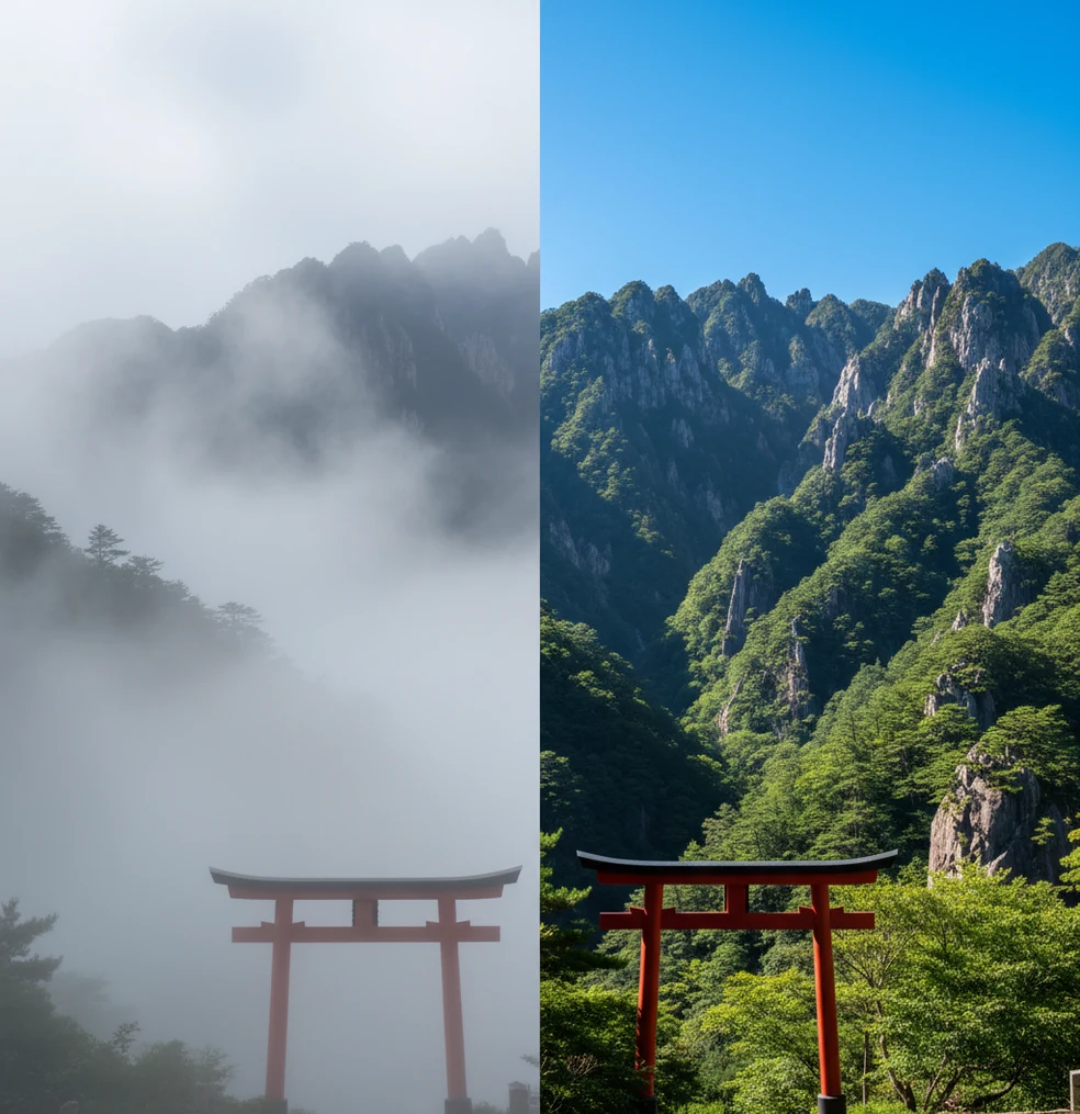 霧の風景写真のかすみ除去比較
