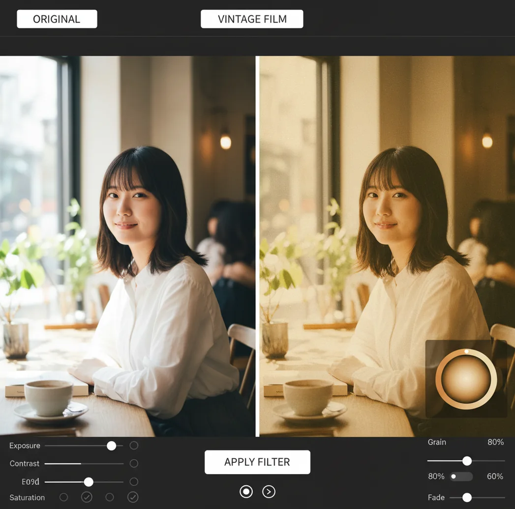 人物写真のビフォーアフター比較画面