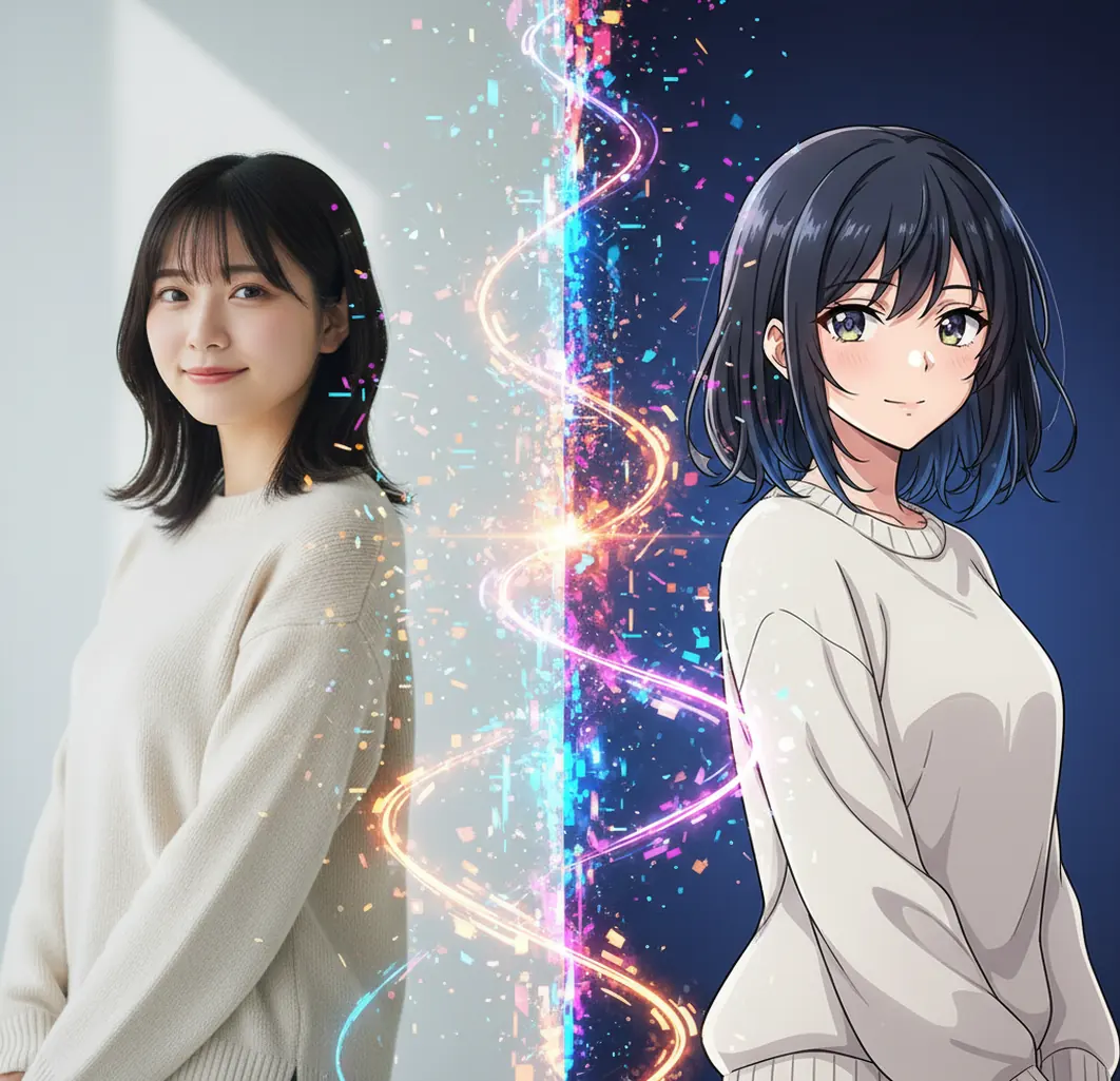 写真がアニメ風に変換され動く比較