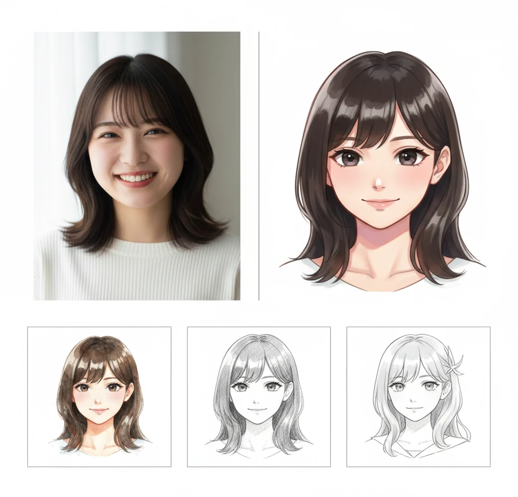 写真と似顔絵イラスト化の比較例