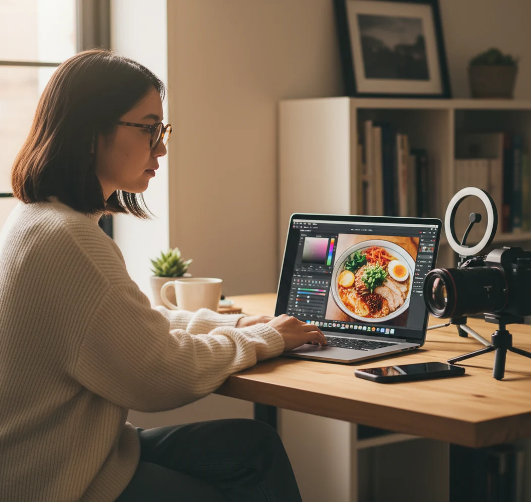 ノートPCで色味を調整する様子