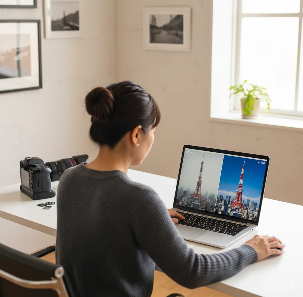 ノートPCで写真補正する編集画面