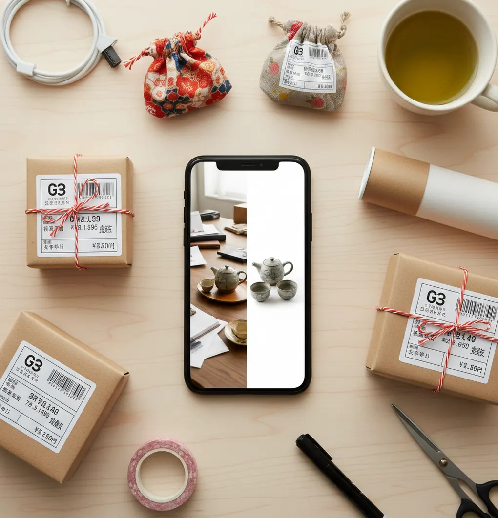 商品写真の背景を白抜きにする作業風景