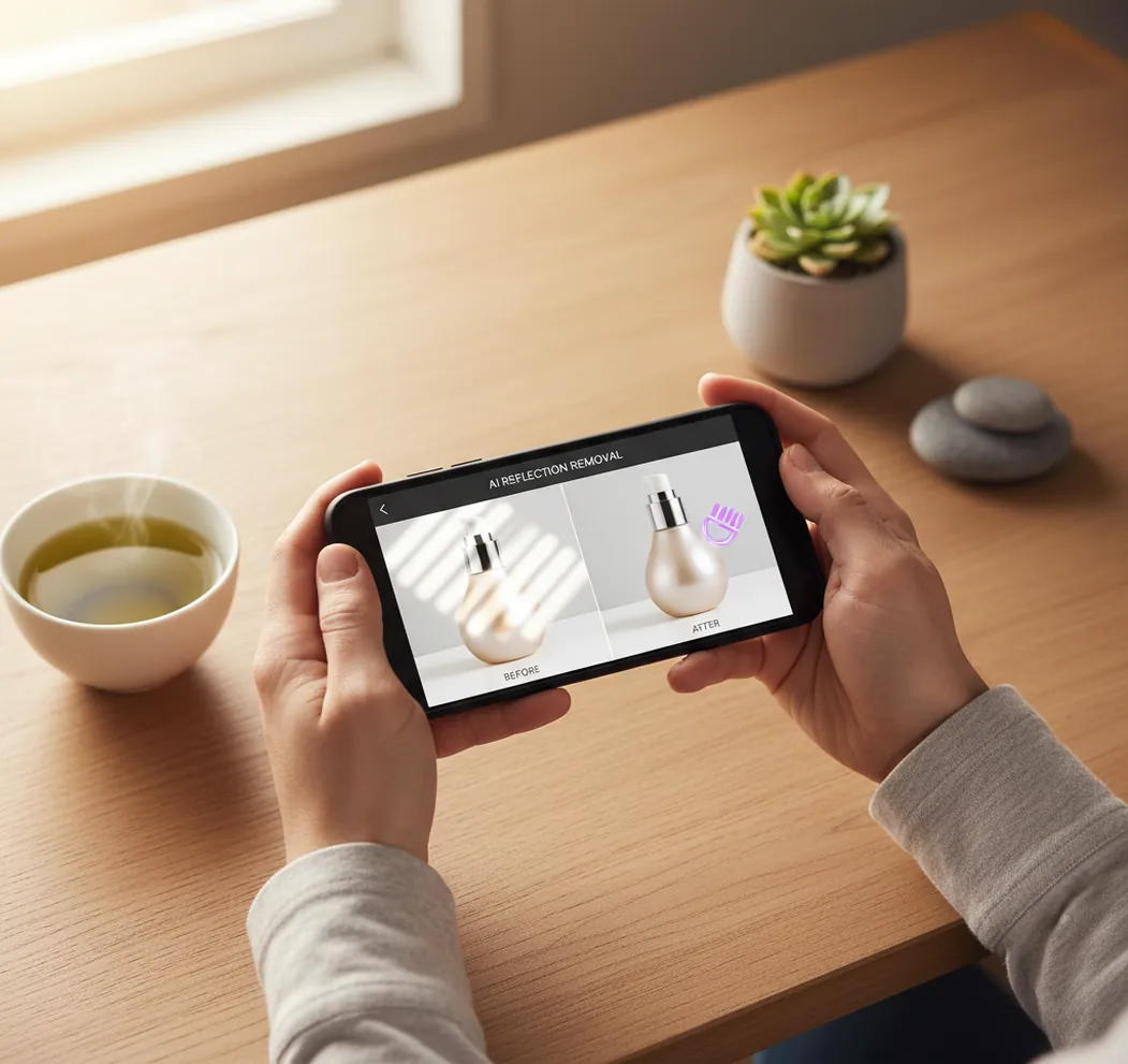 スマホで商品反射を補正する画面