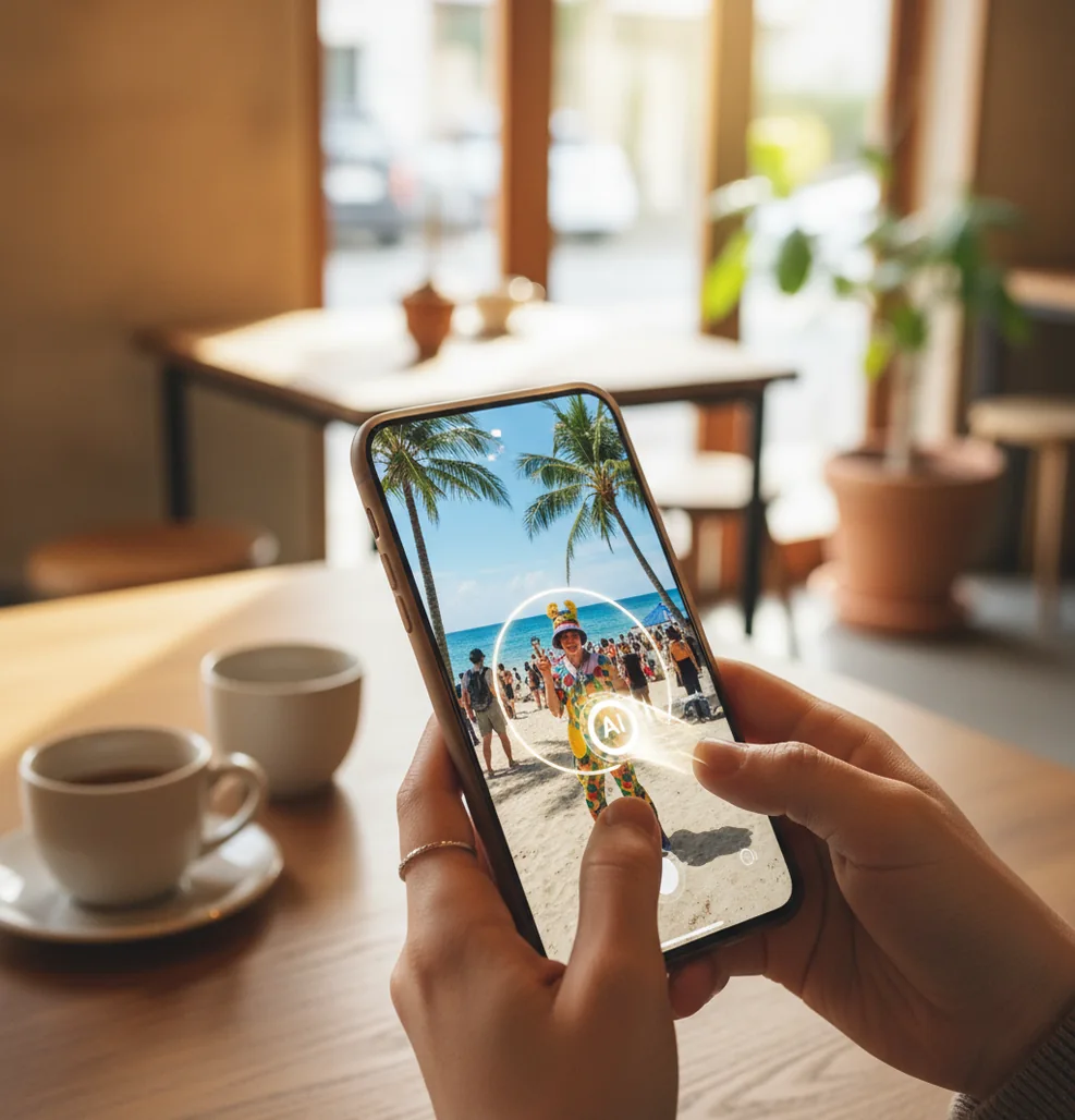 スマホで人物をなぞって消す編集画面