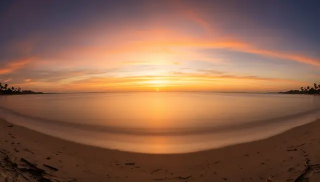 AI outpainting extending beach sunset photo to ultrawide panorama