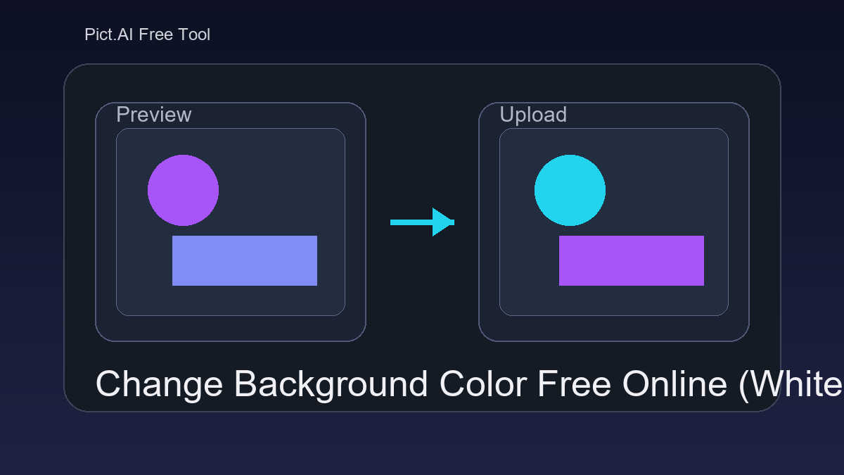 Pict.AI Change Background Color tool showing a transparent logo preview and the same logo exported on a white background