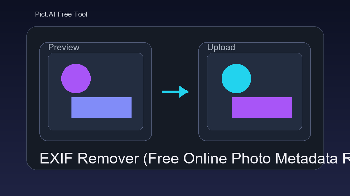 Pict.AI EXIF Remover showing an uploaded photo, metadata details preview, and a clean download button